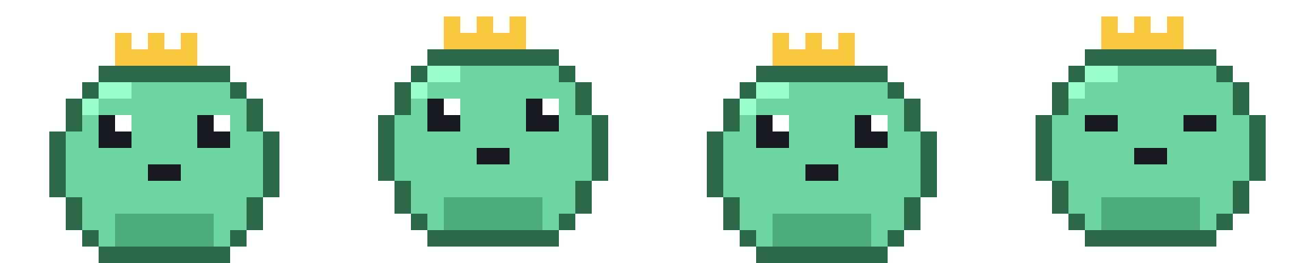 Pip, a green slime wearing a small crown